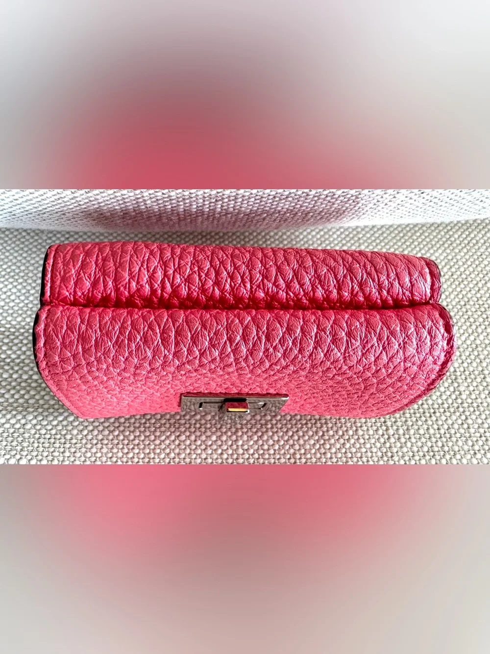 FENDI Bright Pink Pebbled Leather Mini Turn Lock Wallet Italy